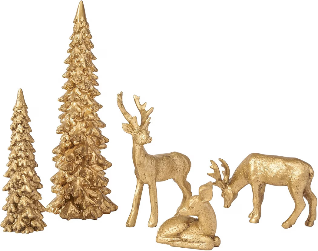 DN DECONATION Christmas Reindeer and Tree Decor – Set of 5 Gold Xmas Reindeer with Christmas Tr... | Amazon (US)