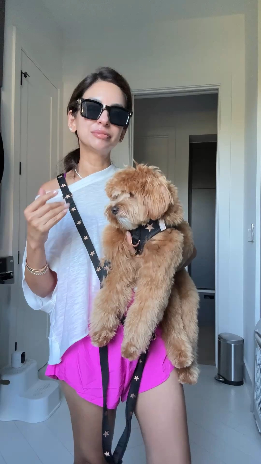 Our favorite harness & hands free leash + my walking outfit today! Wearing xs in top and shorts and true size in my fav walking shoes. Remy has a medium in harness but also fits well in the small & he's 9.5 lbs for size reference

#LTKootd #LTKActive