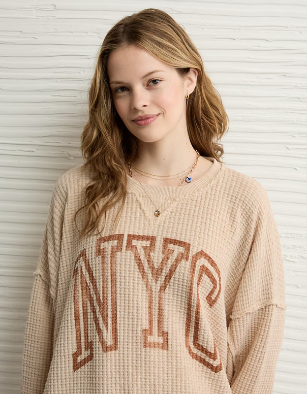 AE Big Hug Crew Neck Waffle Sweatshirt | American Eagle Outfitters (US & CA)