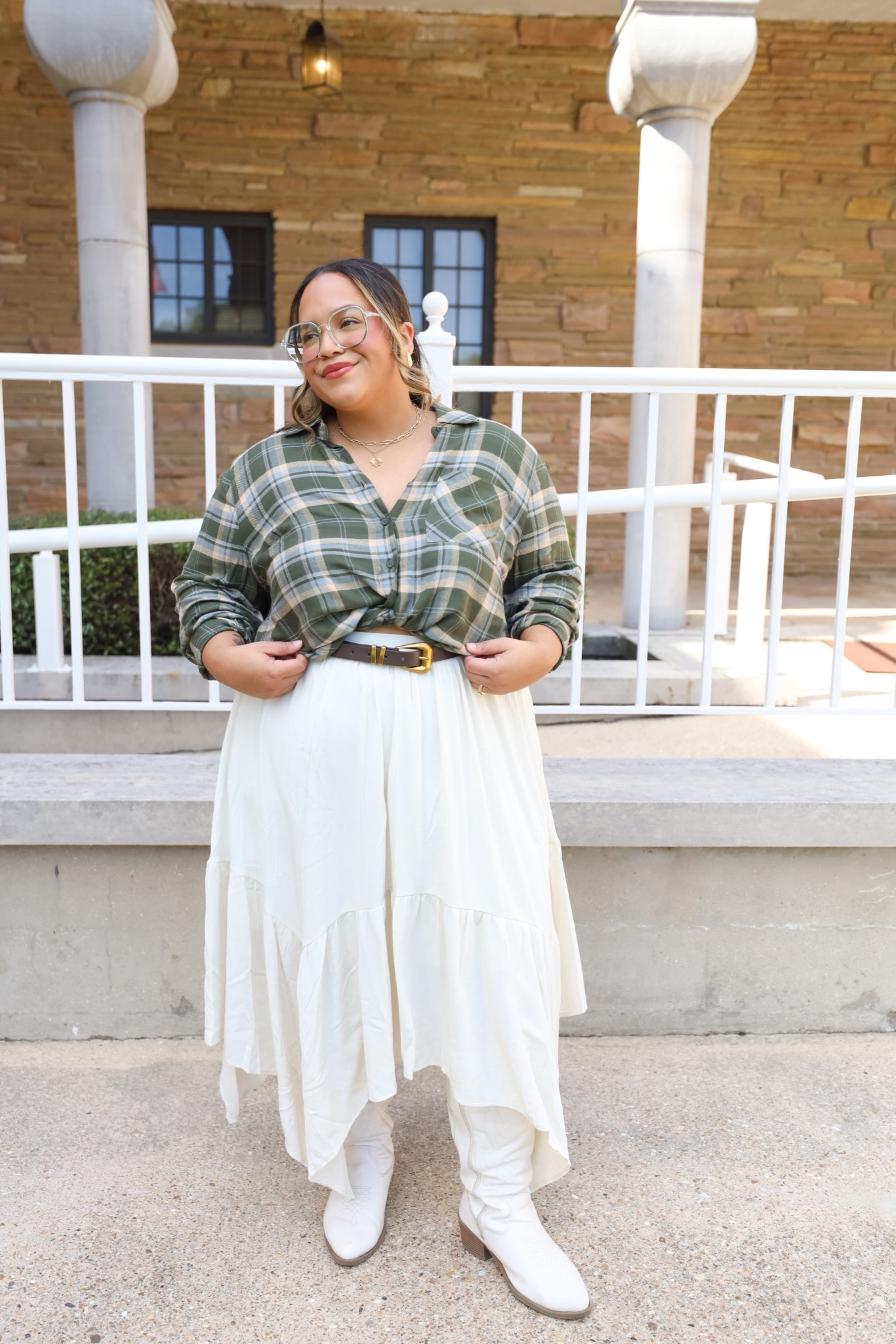 Plus size Thanksgiving outfit idea on a size 16 petite girly 
Flannel shirt - 1 
Flowy skirt - 1 

#LTKPlusSize #LTKootd #LTKHoliday