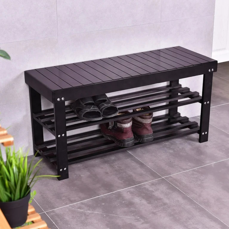 Ktaxon 36" Solid Wood Shoe Bench 3 Tier Storage Racks Seat Organizer Entryway Hallway Espresso | Walmart (US)