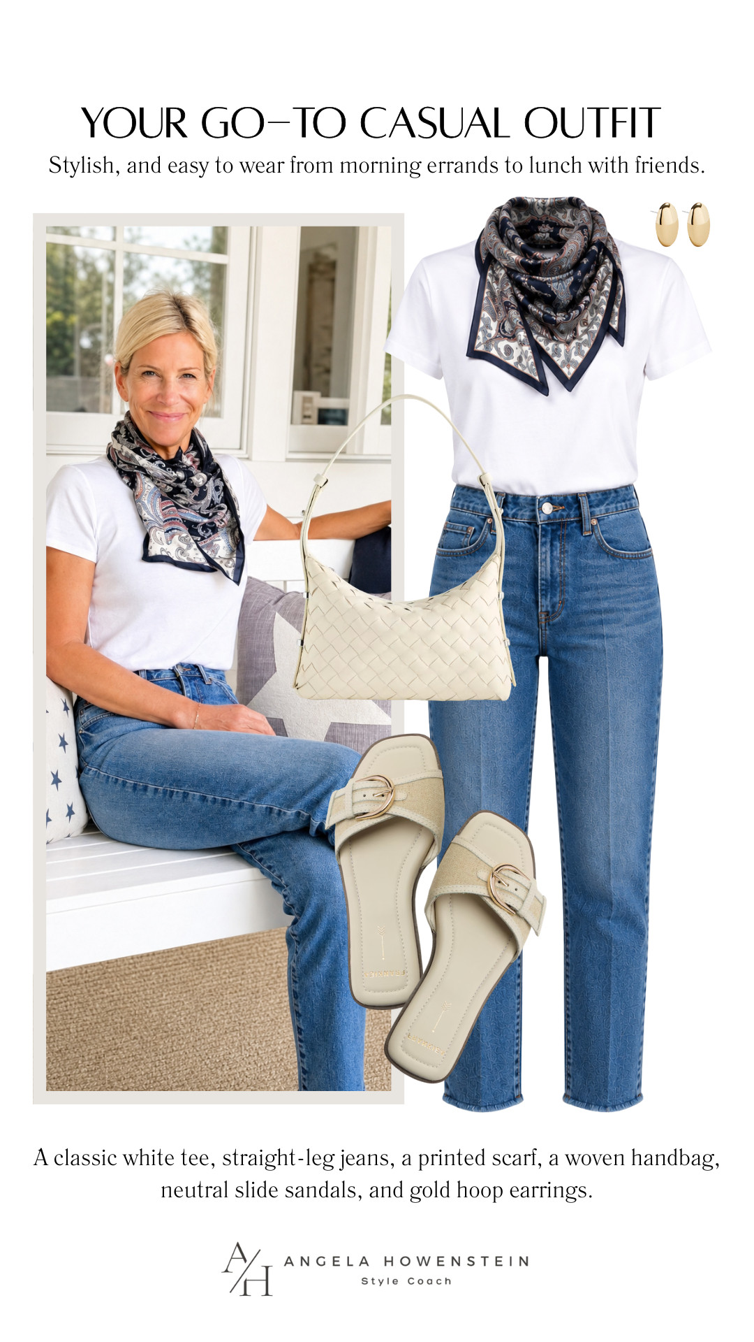 A classic white tee and straight-leg jeans are the foundation of so many outfits. Add a printed scarf, woven shoulder bag, neutral slide sandals, and gold hoops for an effortlessly polished look you’ll wear on repeat.

👩‍💻 LTK PRO TIPS
❤️ Heart = Support my posts ;-)
🔖 Save = Get sale & restock alerts for the things you love!
📋 Lists = Keep favorites organized (List ideas: Christmas, Birthdays, and Vacations!)
📲 Share = Send lists and products to a friend (or your daughters like me).
💬 Comment = Ask me anything, and I’ll answer. ;-)

#LTKootd #LTKSeasonal #LTKOver40