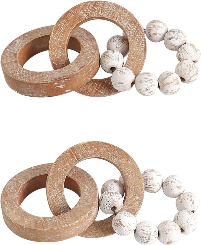 Rustic Wood Chain Link for Farmhouse Table Decor, Handmade Carved 3 Link Wood Knot & Wood Bead De... | Amazon (US)