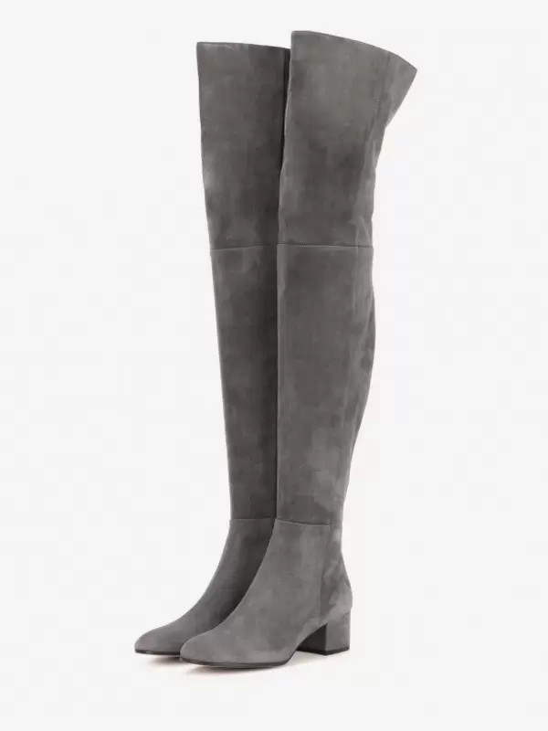 Cuissardes Femmes Bottes À Talons Épais Dessus En Micro-Daim | Milanoo