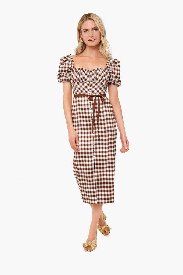 Brown Gingham Check Midi Dress | Tuckernuck (US)