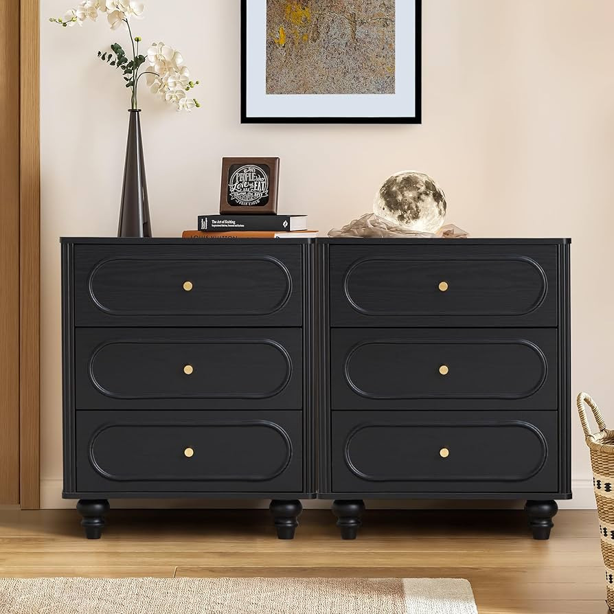 ORRD 3 Drawer Fluted Dresser for Bedroom Set of 2, Mid Century Modern Chest of Drawers, Wood Stor... | Amazon (US)