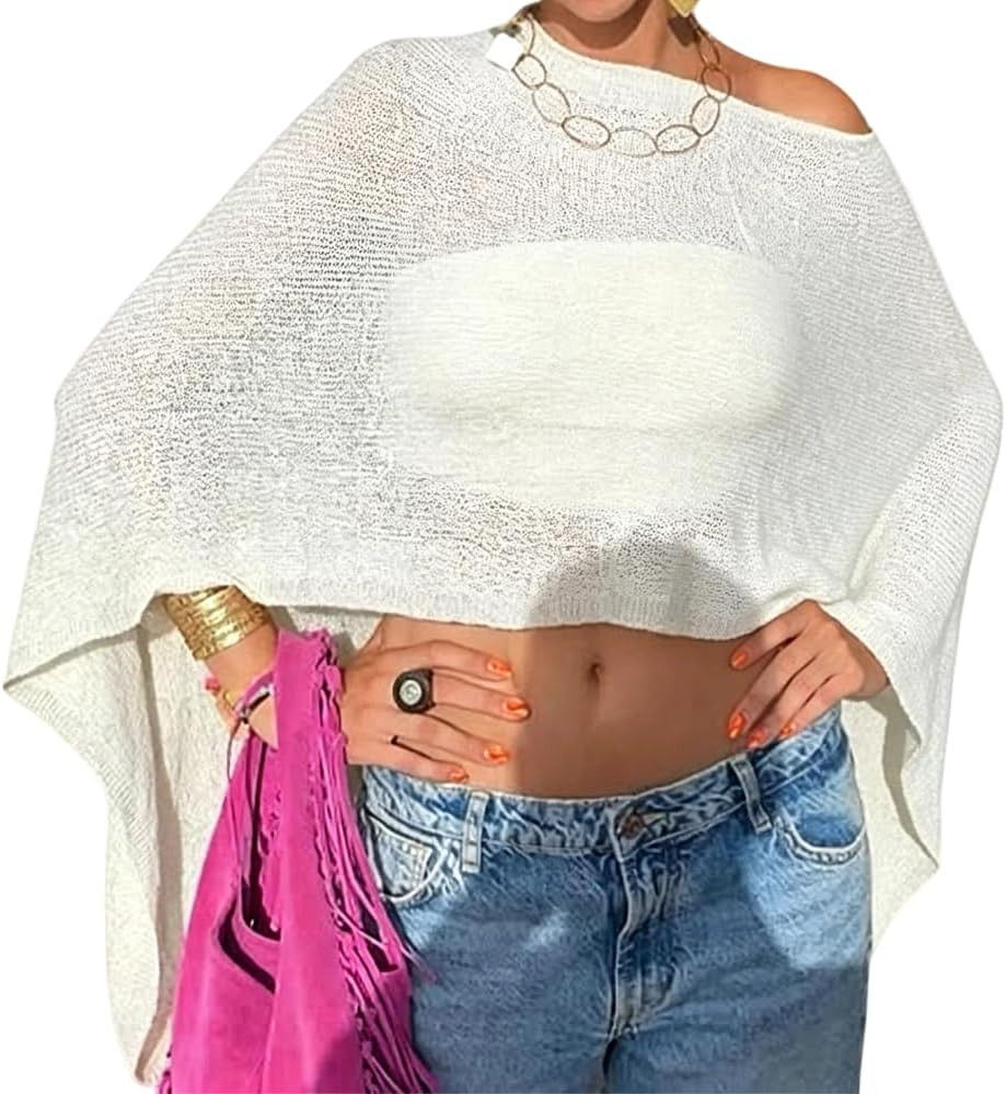 Seyurigaoka Womens Sheer Poncho Top Lightweight Knit Shrug Shawl Off The Shoulder Mesh Blouse Cov... | Amazon (US)