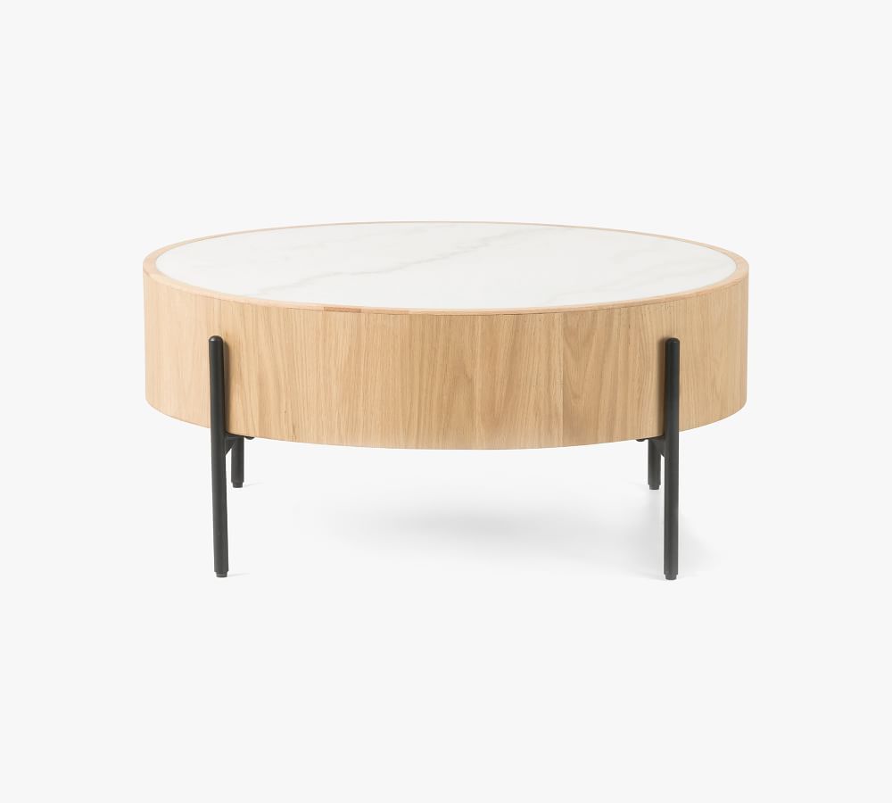 Canon 34.5" Round Marble Coffee Table, Honey Oak | Pottery Barn (US)