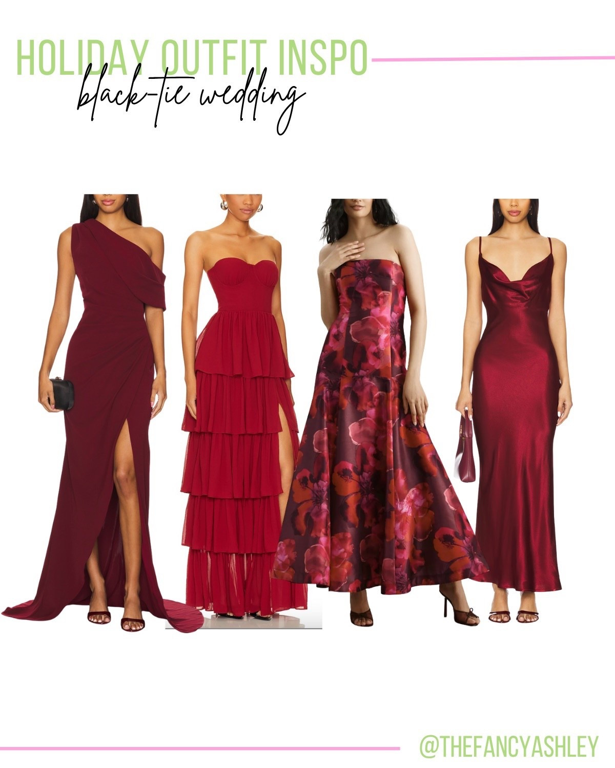 The holiday season is about to be amazing! Love these black-tie wedding guest dress finds! The reds and burgundys are holiday perfection - so good for holiday parties, weddings or any fancy event. Add heels and statement jewelry for the best wedding guest look ever!

#LTKWedding #LTKHoliday #LTKParties