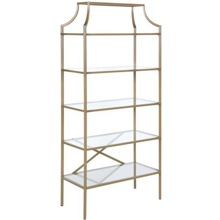 Pemberly Row 5 Tier Tempered Glass Shelves Bookcase in Matte Gold | Walmart (US)