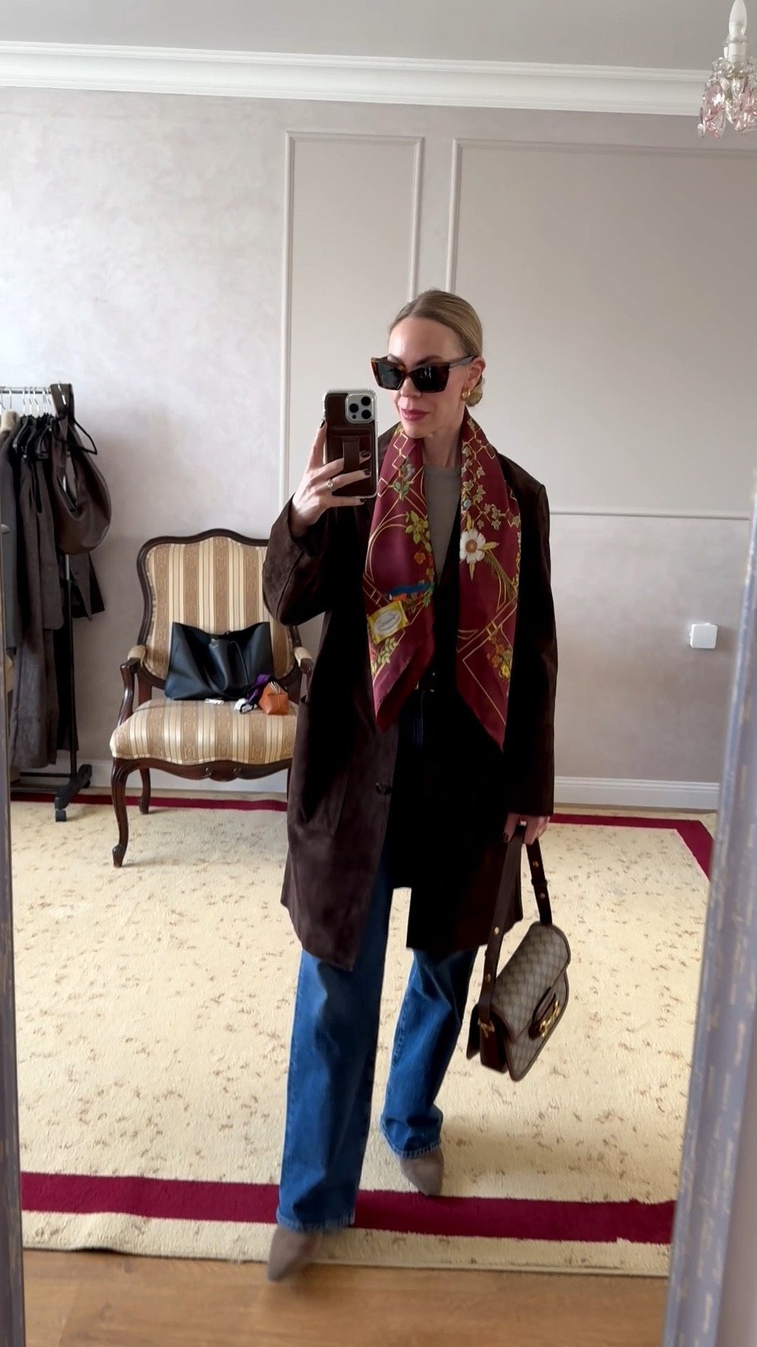 Spring outfit, @Zara chocolate brown suede coat, Gucci silk scarf, @Shopbop dark wash jeans, suede boots, Gucci bag, style over 40

#LTKspringtrends #LTKOver40 #LTKspring