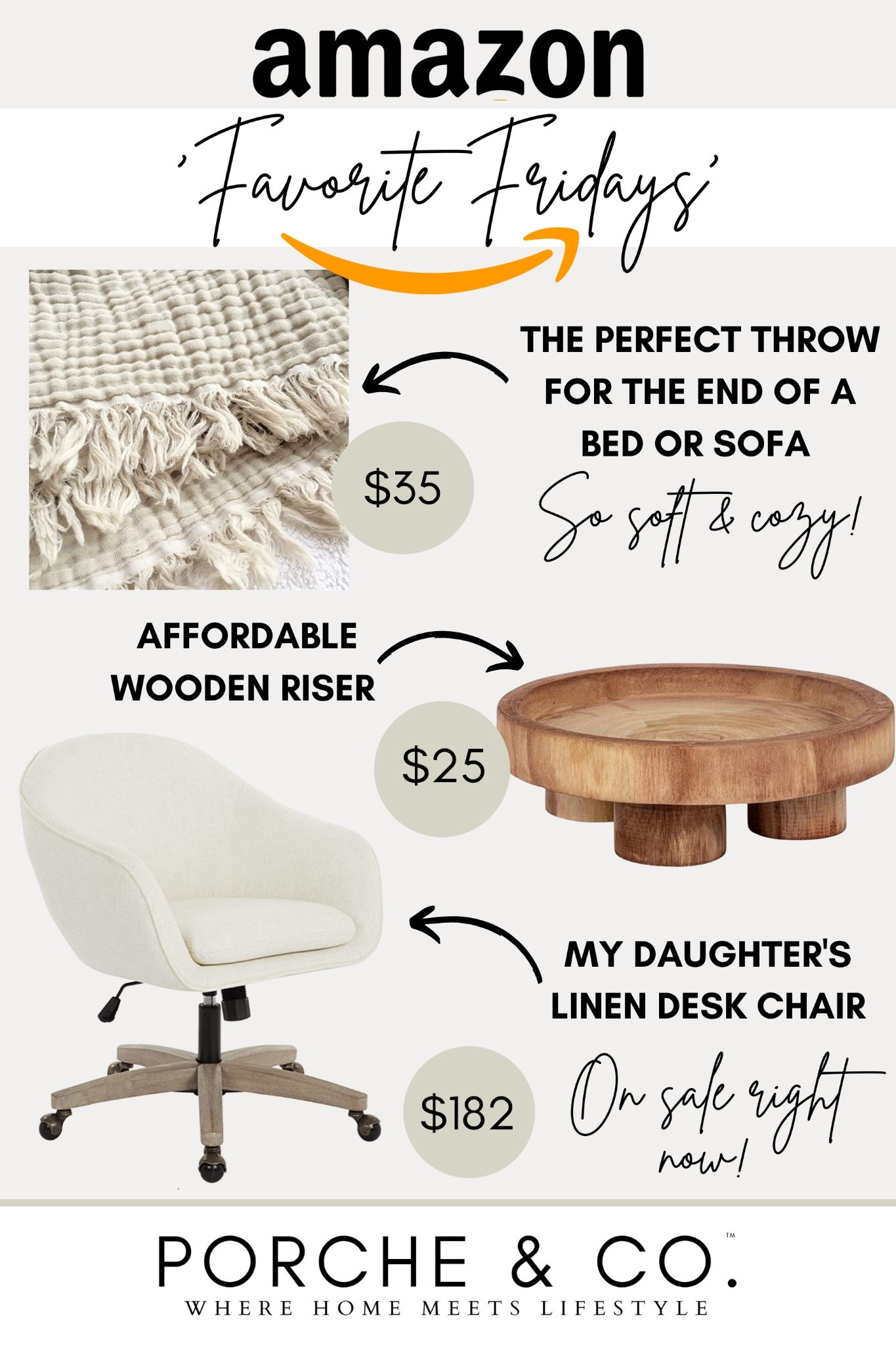 Amazon Favorite Friday- Emily’s favorite Amazon finds ✨ linen and wood desk chair on wheels, affordable, wooden pedestal, great for bookshelves, consoles, nightstands or coffee tables, comfortable and affordable gauze, throw blanket 🏡

#LTKHome #LTKSaleAlert
