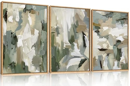 BICERE Large Abstract Green Beige Framed Canvas Wall Art Set,Neutral Brush Stroke Watercolor Wall Painting,Modern Minimalist Artwork for Living Room,Bedroom,Dining Room,Office -24"x36"x3 | Amazon (US)