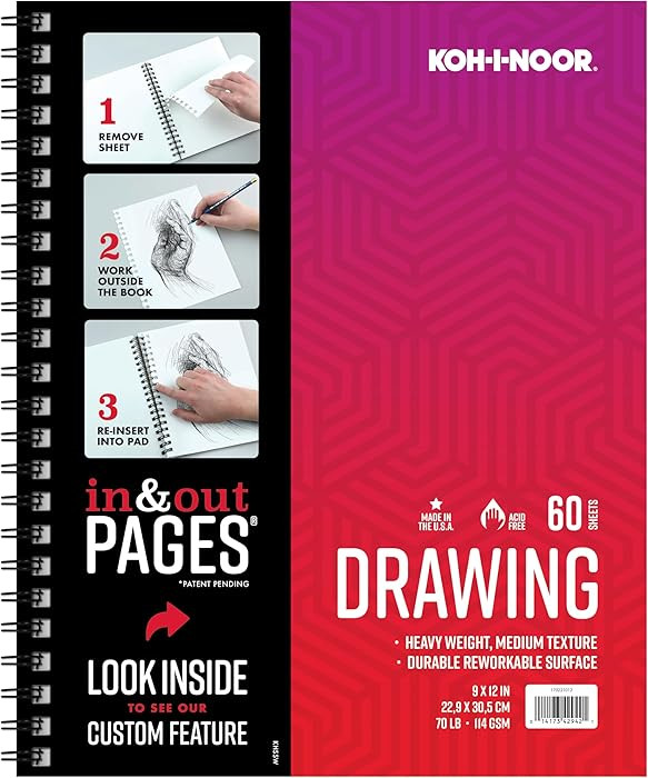 KOH-I-Noor 9" x 12" White Drawing Paper Pad with in & Out Pages, 70 lb. / 114 GSM, Side Wire Boun... | Amazon (US)