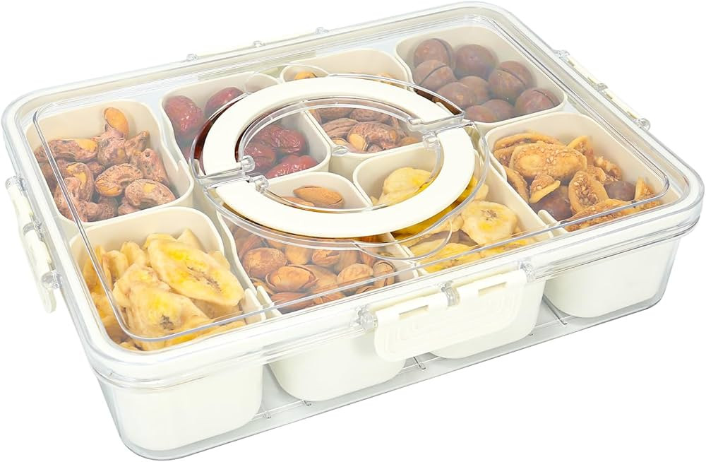 Divided Serving Tray with Lid and Handle, Snackle Box, Snack Box Container, Snack Tray, Travel Sn... | Amazon (US)