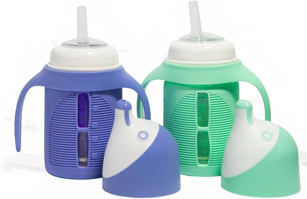 The Minis - Set of 2 - Glass Sippy Cup for Toddlers - 5oz | Spill-Proof | Silicone Straw | Mint G... | Amazon (US)