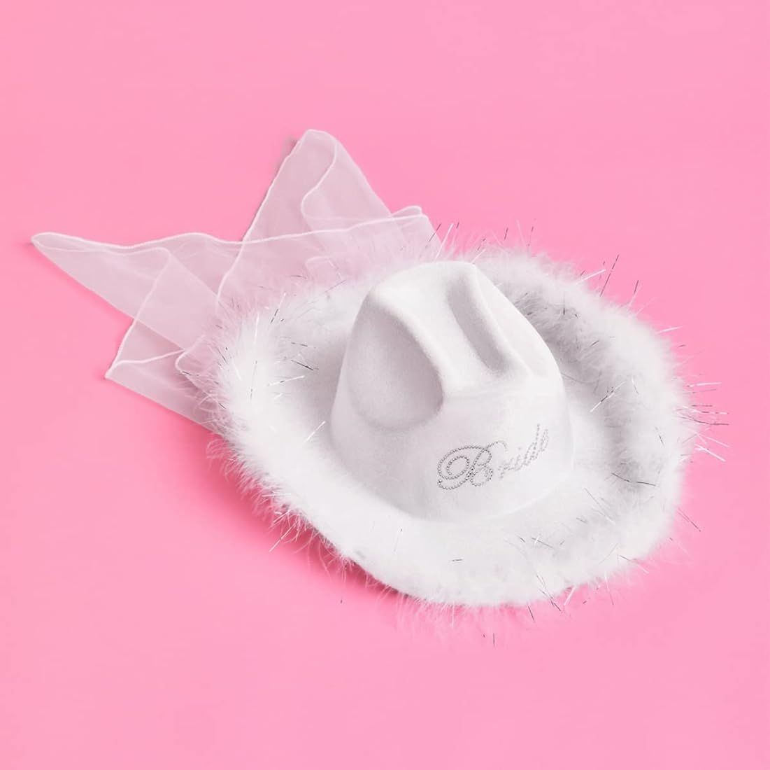xo, Fetti Bride Cowgirl Hat, Bachelorette Party | White Velvet Fur Veil Favors, Engagement, Last ... | Amazon (US)