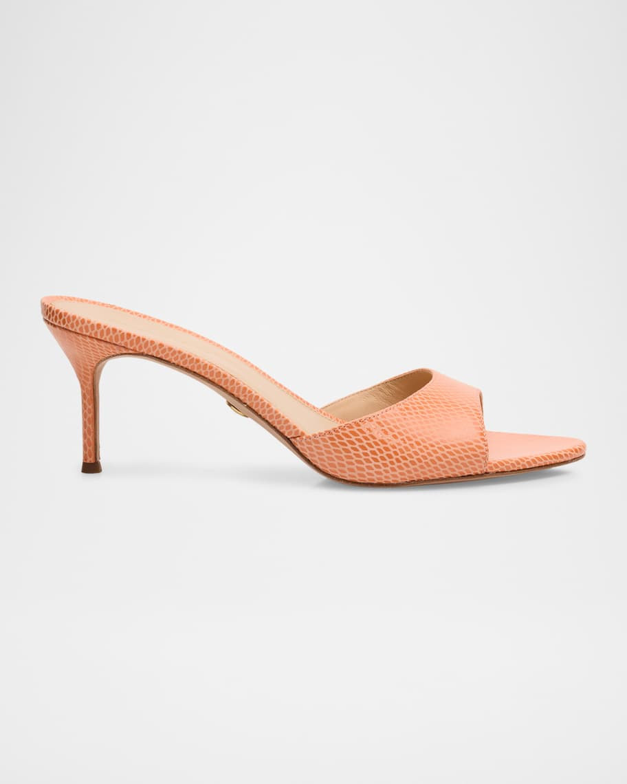 Tia Embossed Leather Mid-Heel Sandals | Neiman Marcus