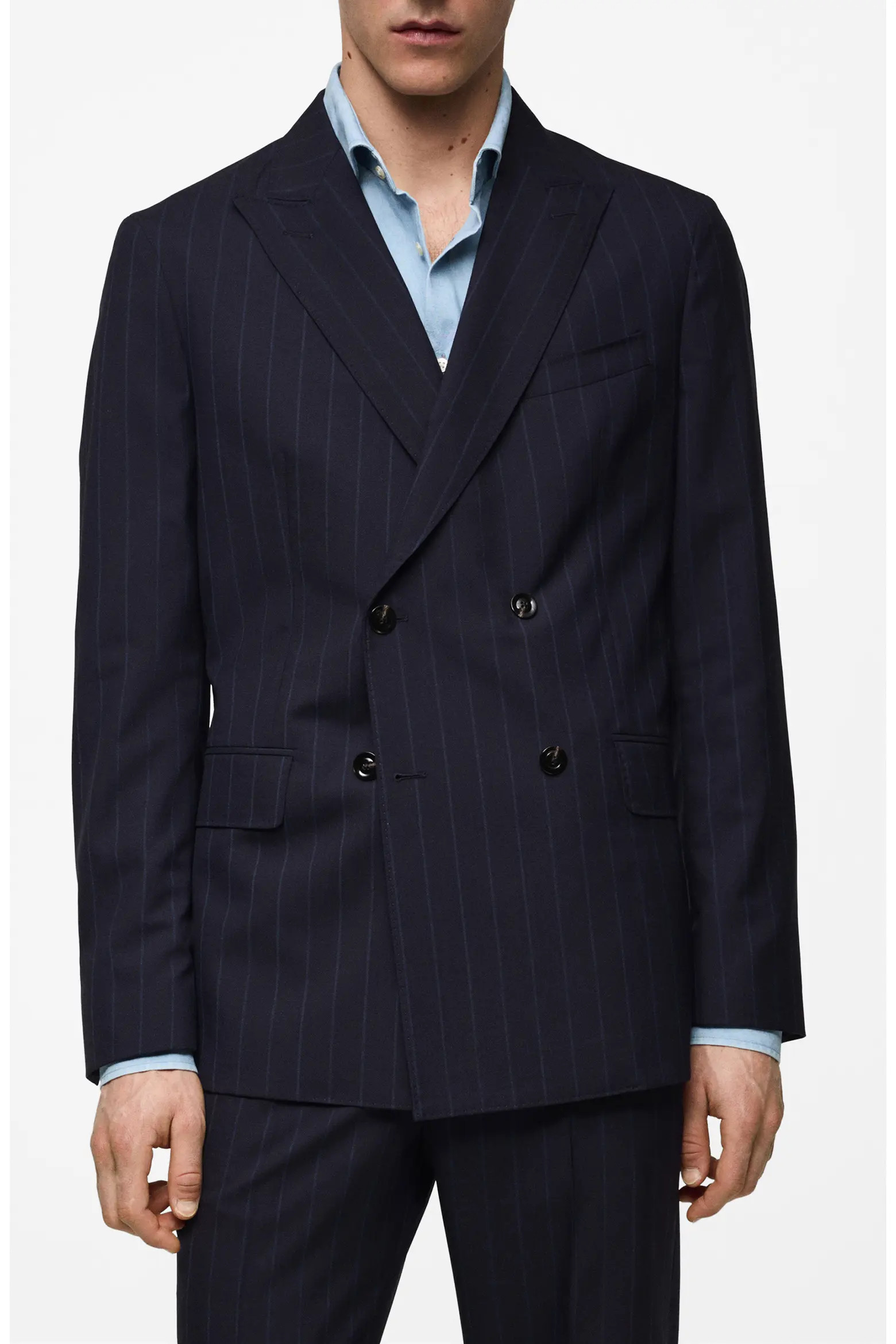 MANGO Double Breasted Pinstripe Virgin Wool Blazer (Men) | Nordstrom | Nordstrom
