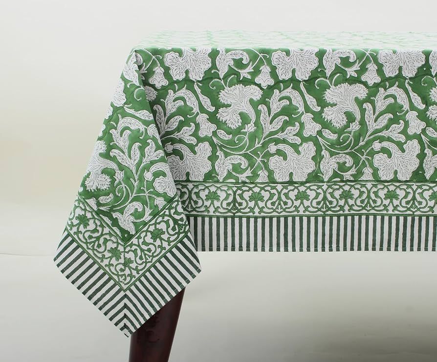 Ridhi -Pantone Artichoke Green Cotton Hand Block Print Tablecloth Dinning Table Cover, Thanks Giv... | Amazon (US)