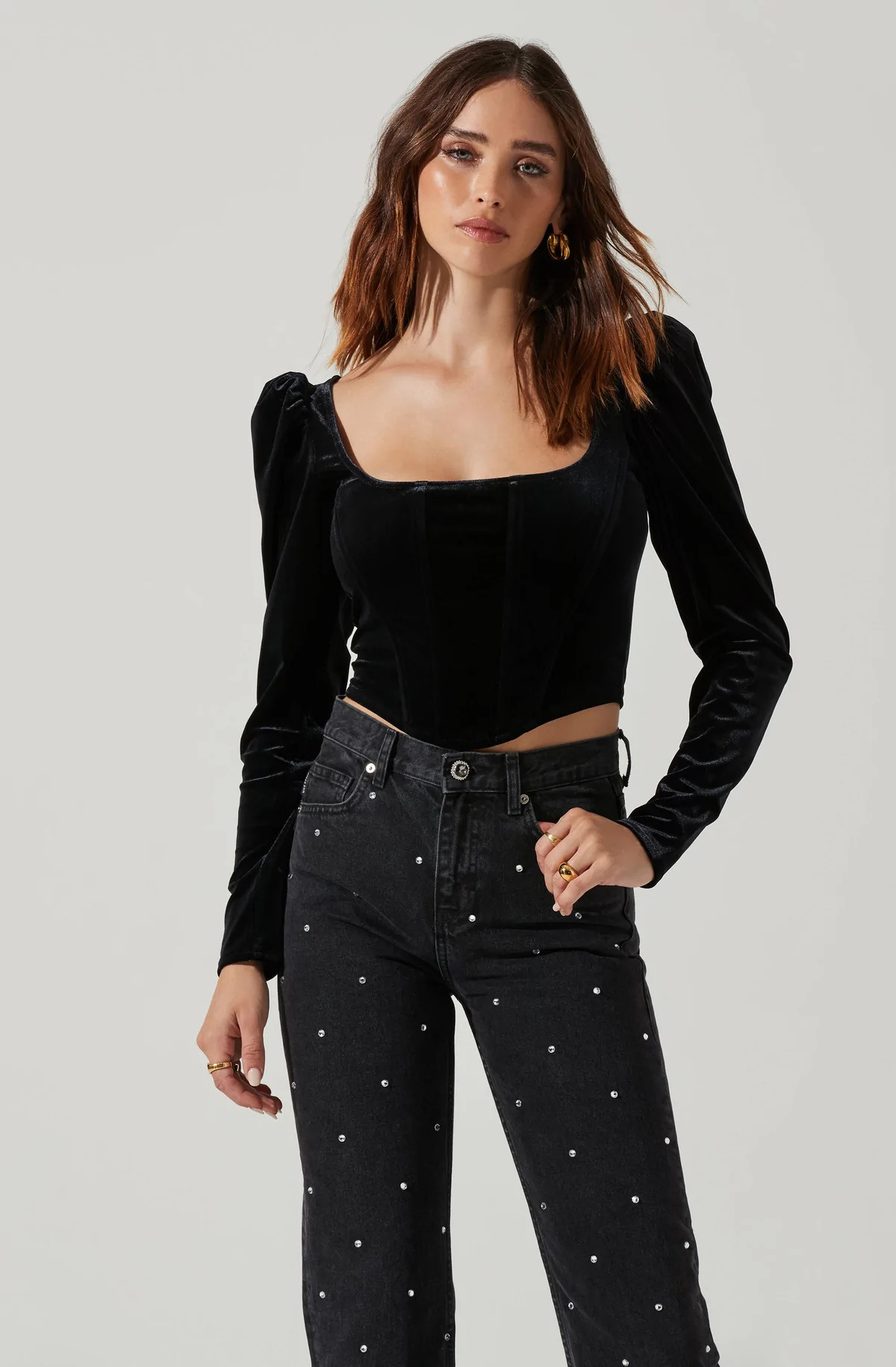 Ashbury Velvet Corset Long Sleeve Top | ASTR The Label (US)