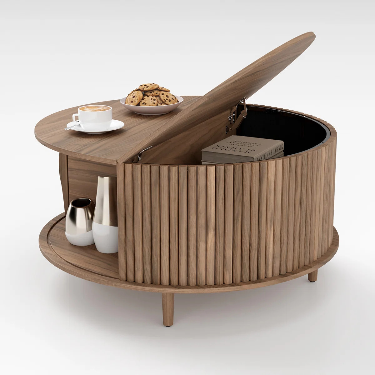 Mid Century Modern Round Coffee Table With Storage | Wayfair North America