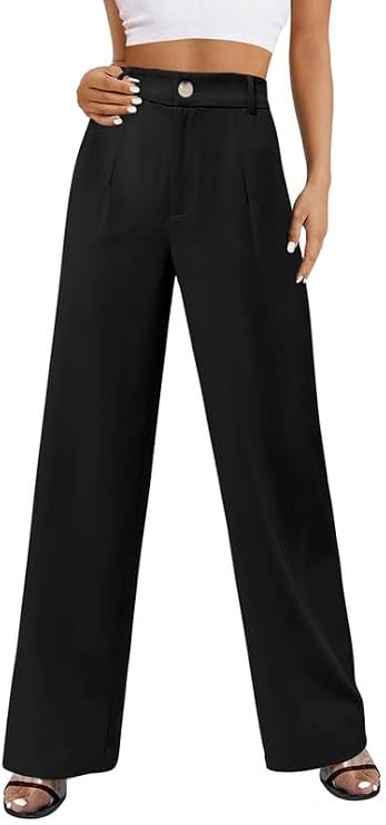 KISSMODA Women Wide Leg Pants High Elastic Waisted Flat Waist Business Work Trousers Long Straigh... | Amazon (CA)