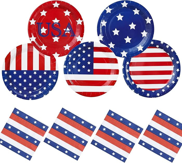 Winoo Design 4th of July Plates and Napkins Sets - 40PK - July 4th Dipsposable Paper Plates Decor... | Amazon (US)