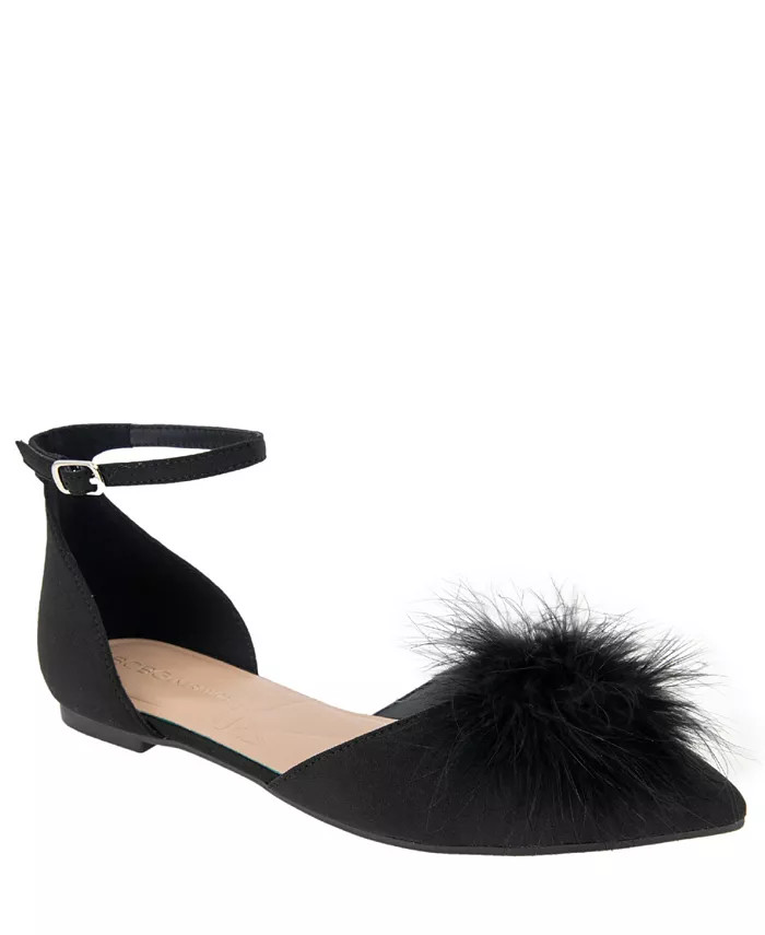Women's Kassia Faux Feather Ankle Strap Ballet Flat | Macy's