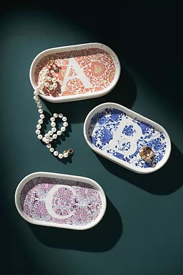 Blockprinted Monogram Trinket Dish | Anthropologie (US)