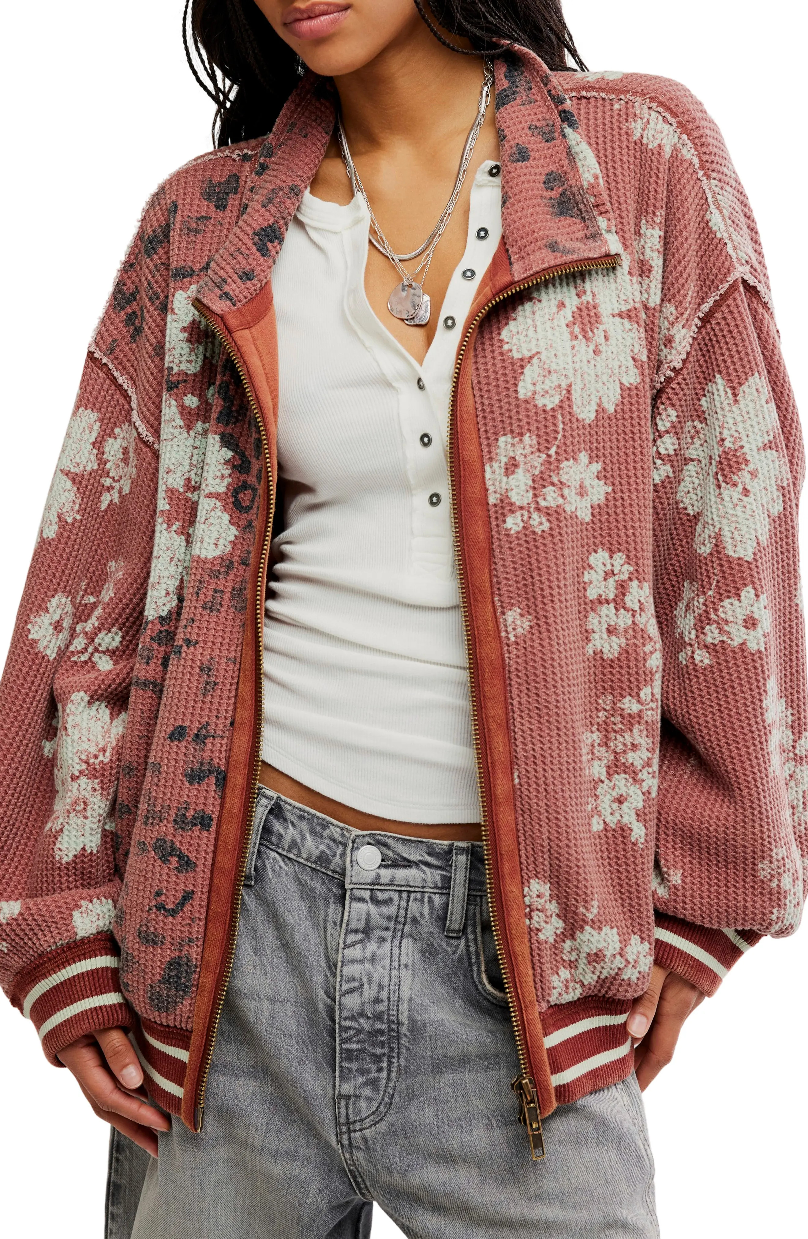 Free People Print Mix Waffle Knit Cardigan (Women) | Nordstrom | Nordstrom