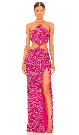 Hendrix Dress in Fuchsia Rose Tiger Stripe Hot Pink Sparkly Dress Sparkle Outfit Glitter Dress | Revolve Clothing (Global)