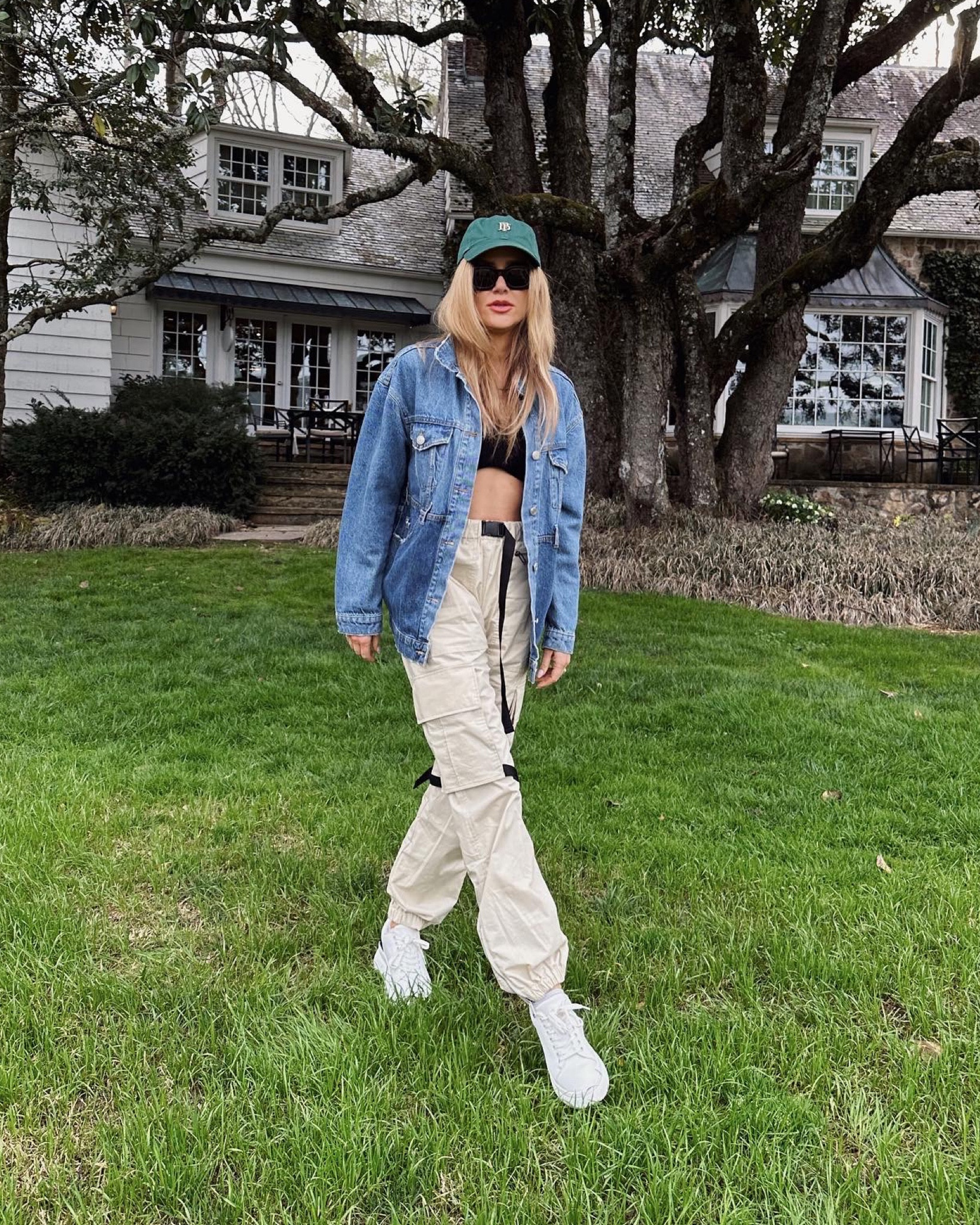 This look plus the more affordable version ♥️ #cargopants #baseballhat #croptop #jeanjacket #denim #utility #blacktop 

#LTKsalealert #LTKunder100 #LTKstyletip