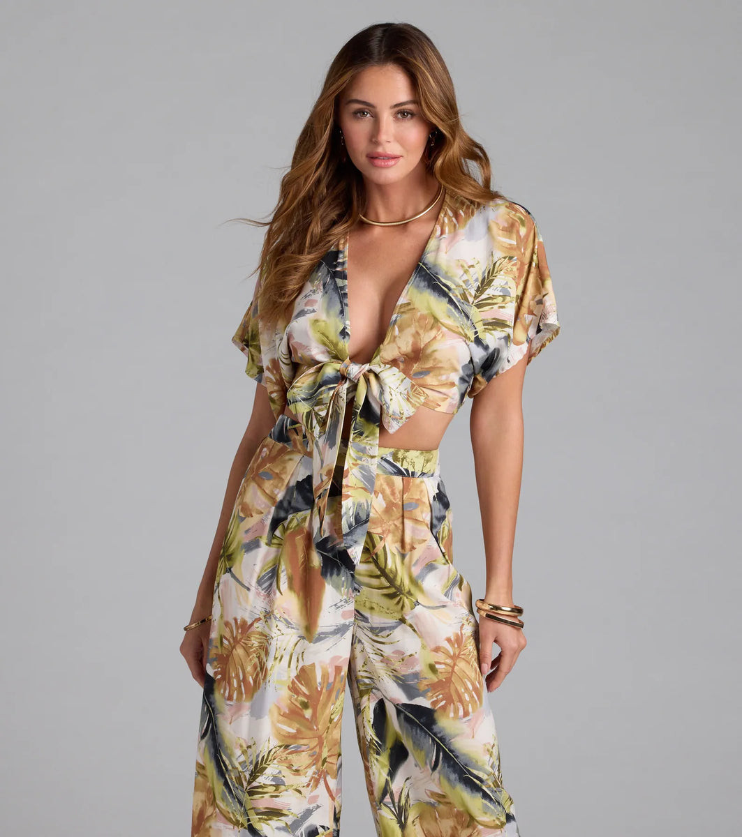 Sunny Escape Tropical Print Tie-Front Top | Windsor Stores