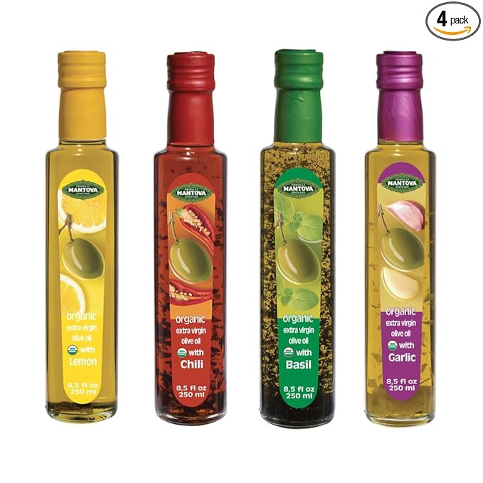 Mantova Organic Flavored Extra Virgin Olive Oil Variety Pack – Garlic, Basil, Chili, and Lemon ... | Amazon (US)