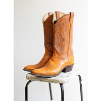 Vintage Brown Leather Boots With Embroidered Detail Mens 10 Cowboy Boot 70S Style Justin/Made in USA Vintage Leather | Etsy (US)