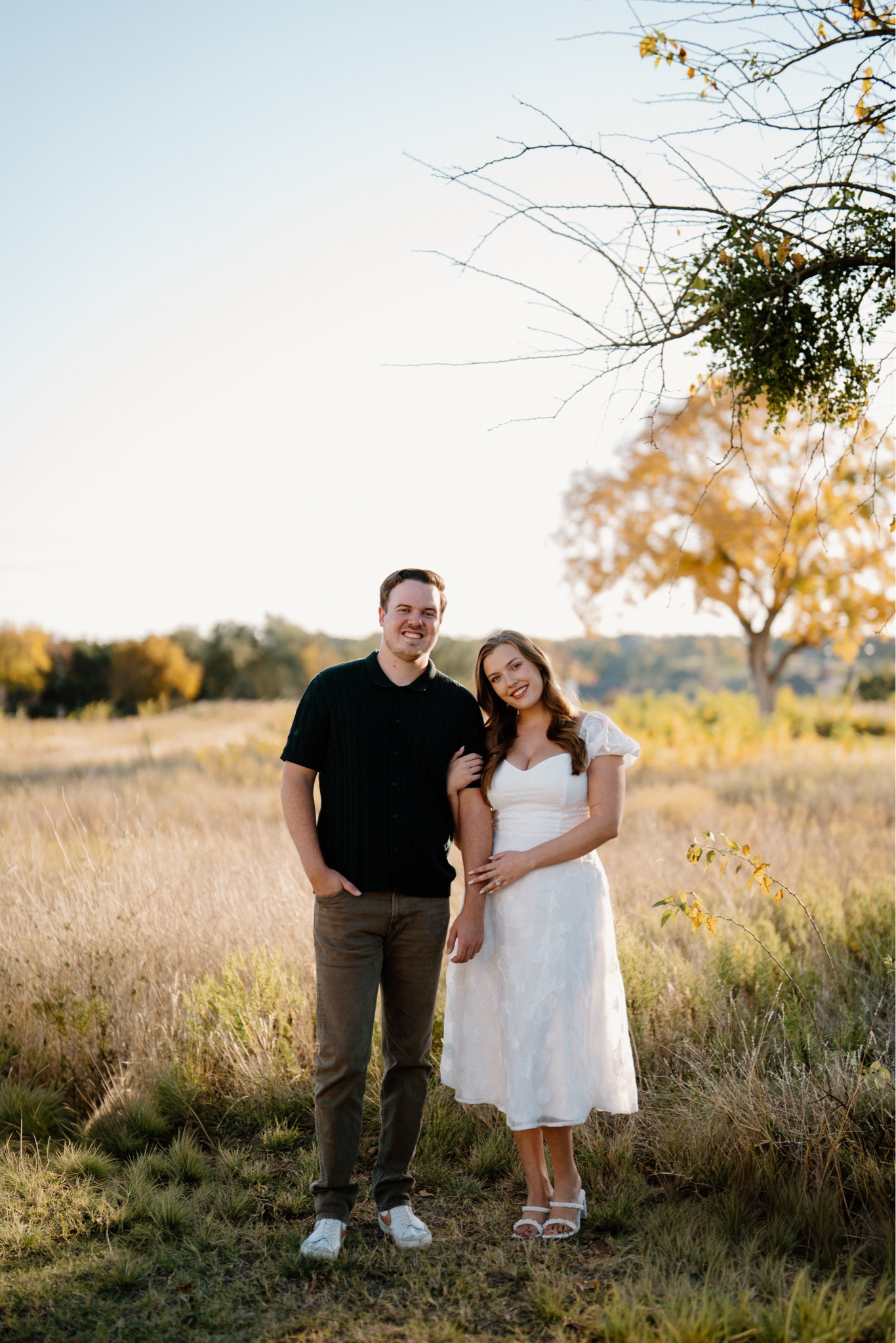fall engagement pictures 

white midi dress  lulus bridal  bride to be  fall outfit  bridal style  heels

#LTKTall #LTKWedding #LTKootd