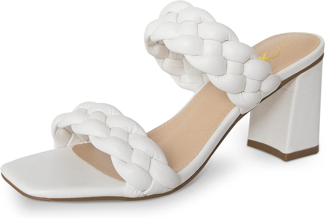 Athlefit Women's Braided Heeled Sandals Strappy Square Open Toe Heels Backless Mules Slip On Bloc... | Amazon (US)