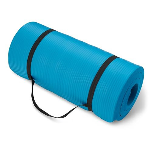 Amazon Basics 1-Inch Extra Thick Workout Exercise Yoga Mat with Carrying Strap, 74" x 24", Aqua | Amazon (US)