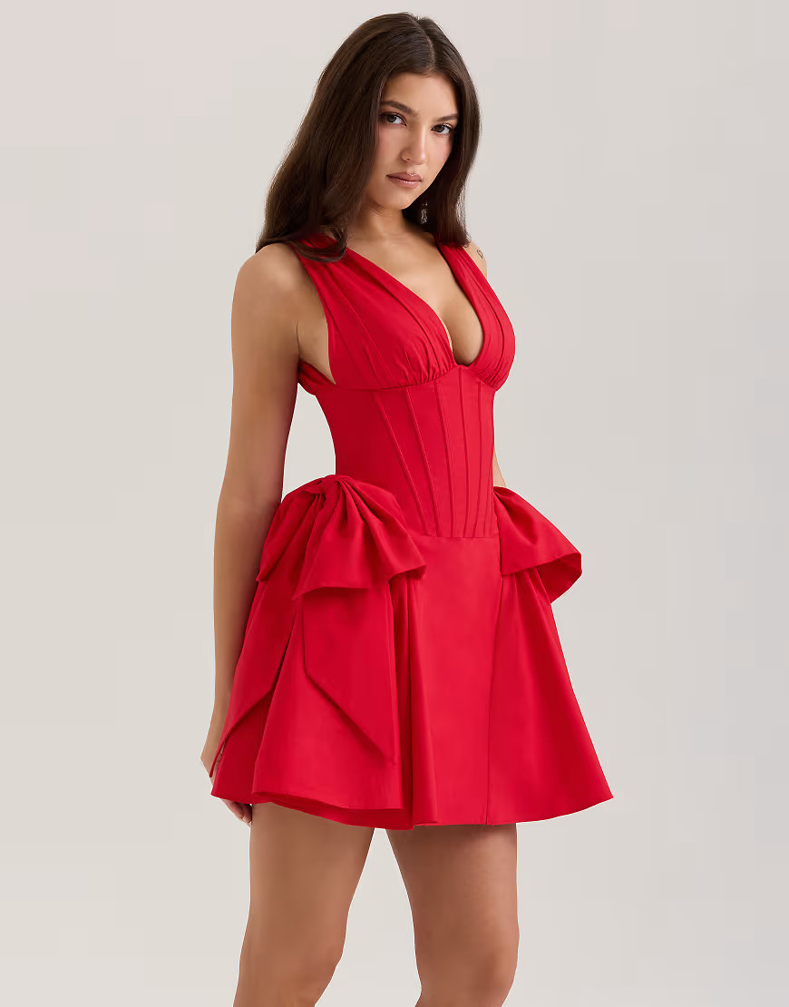 House of CB Amalia cotton bow mini dress in red | ASOS (Global)