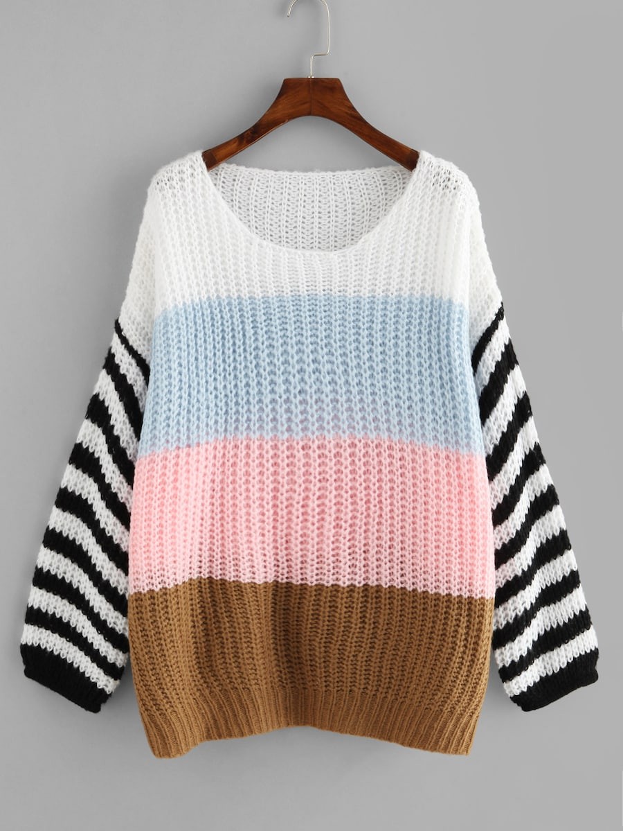 Color Block Loose Knit Oversized Jumper | SHEIN