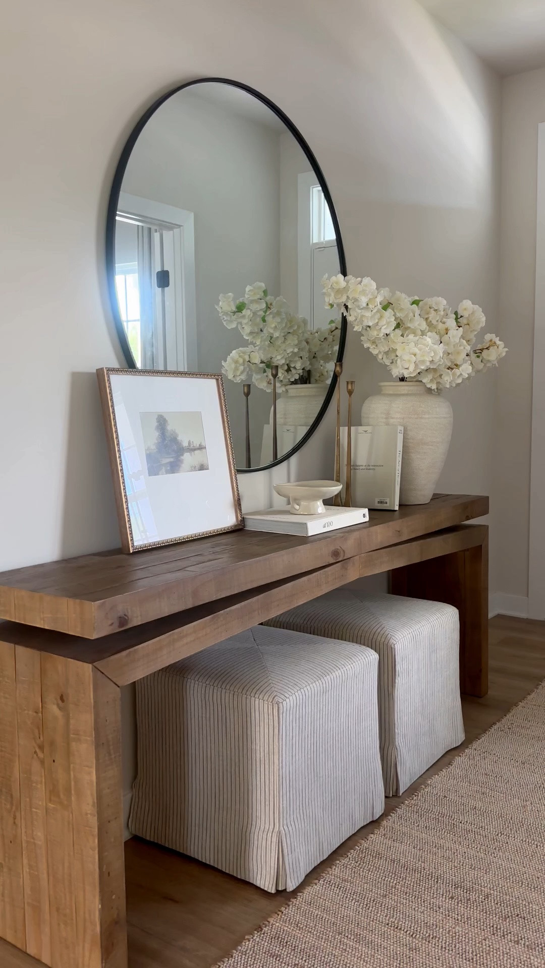 #ad This solid wood console and oversized round mirror are the perfect pairing for a welcoming and inviting entryway. @Wayfair 

#wayfairpartner #wayfair #consoletable #roundmirror #entryway

#LTKHome #LTKSaleAlert