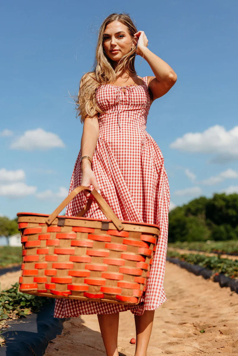 Vivien Gingham Midi Dress in Red | Worth Collective