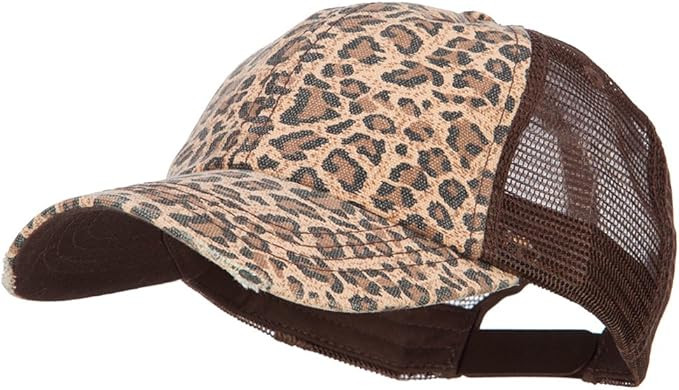Low Profile Canvas Leopard Print Mesh Trucker Cap, Brown | Amazon (US)