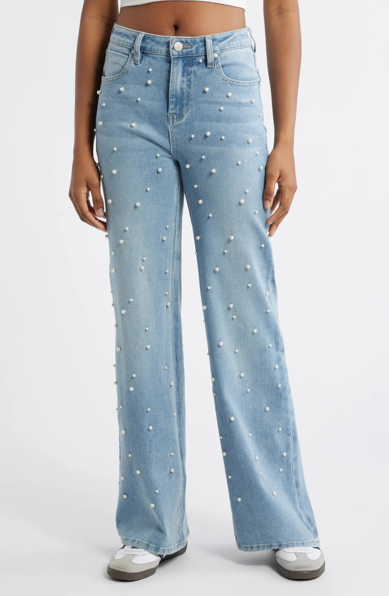 PTCL High Waist Faux Pearl Flare Leg Jeans | Nordstrom | Nordstrom