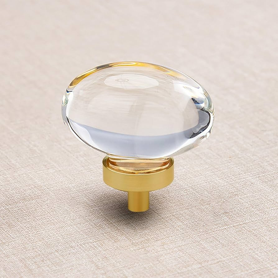8 Pack Glass Cabinet Knobs and Pulls, Oval Crystal Knobs for Dresser Drawers, Satin Brass/Gold Ki... | Amazon (US)