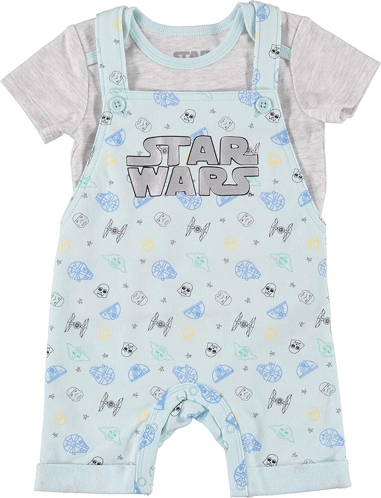 Star Wars Baby Boys Newborn Infant Baby Yoda Shortall Romper and T-shirt Set | Amazon (US)