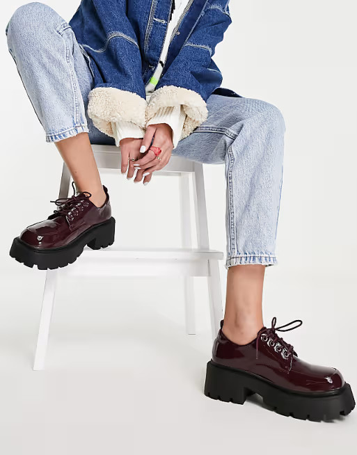 Truffle Collection chunky lace up shoes with exaggerated sole in red | ASOS (Global)