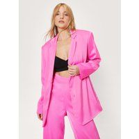 Womens Petite Satin Oversized Blazer - Pink - 6, Pink | NastyGal (UK, IE)