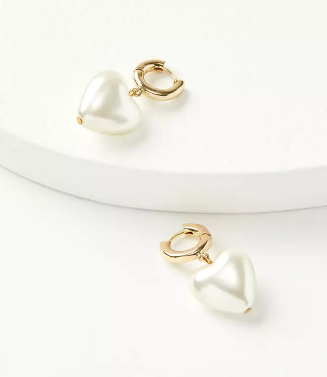 Pearlized Heart Drop Earrings | LOFT